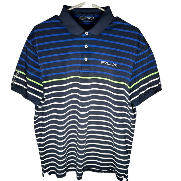 RLX Ralph Lauren Other - RLX Ralph Lauren Men's L Golf Performance Polo Shirt Striped Blue Green White
